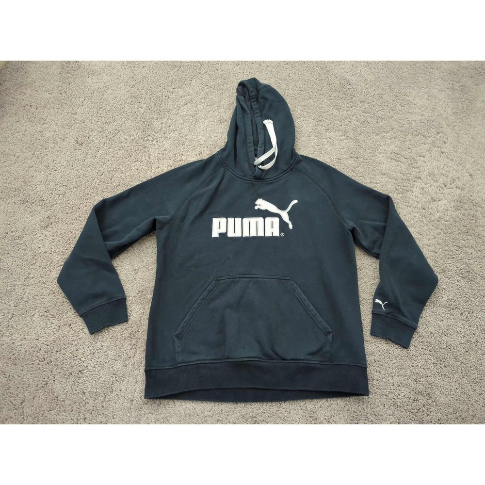 Puma Hoodie Youth Large 14-16 Navy Blue Pullover Big Logo‎ Pocket dryCELL Fleece